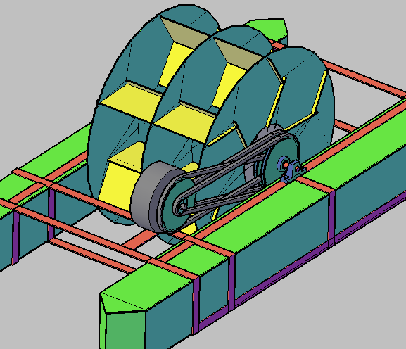 Figura 09 - Turbina Flutuante com multiplicação 25X com 3 carreias em dois eixos