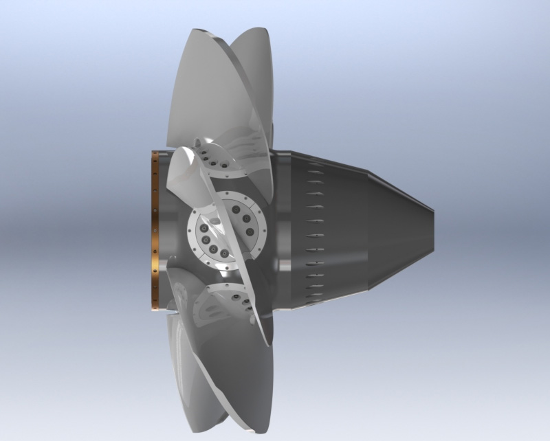 Rotor Kaplan na imagem de perfil como um dos modelos de turbinas hidráulicas